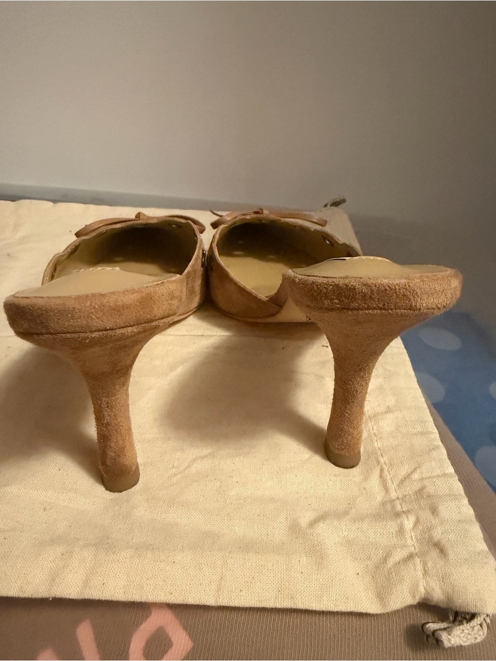 Tony Bianco Tan Suede Pointed Mule with Grommet & Bow Detail - Picture 4 of 6